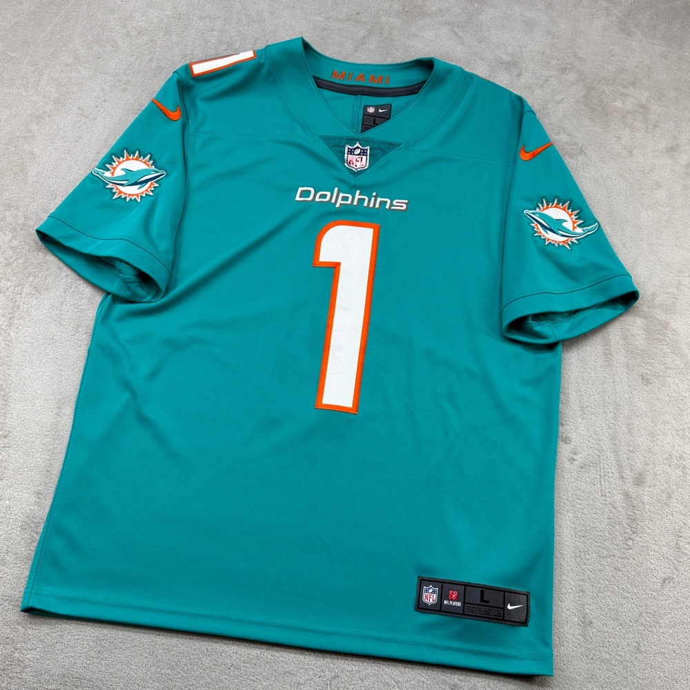 Nike Football Jersey Mens L Aqua Miami Dolphins Tua Tagovailoa 1 On Field 639029